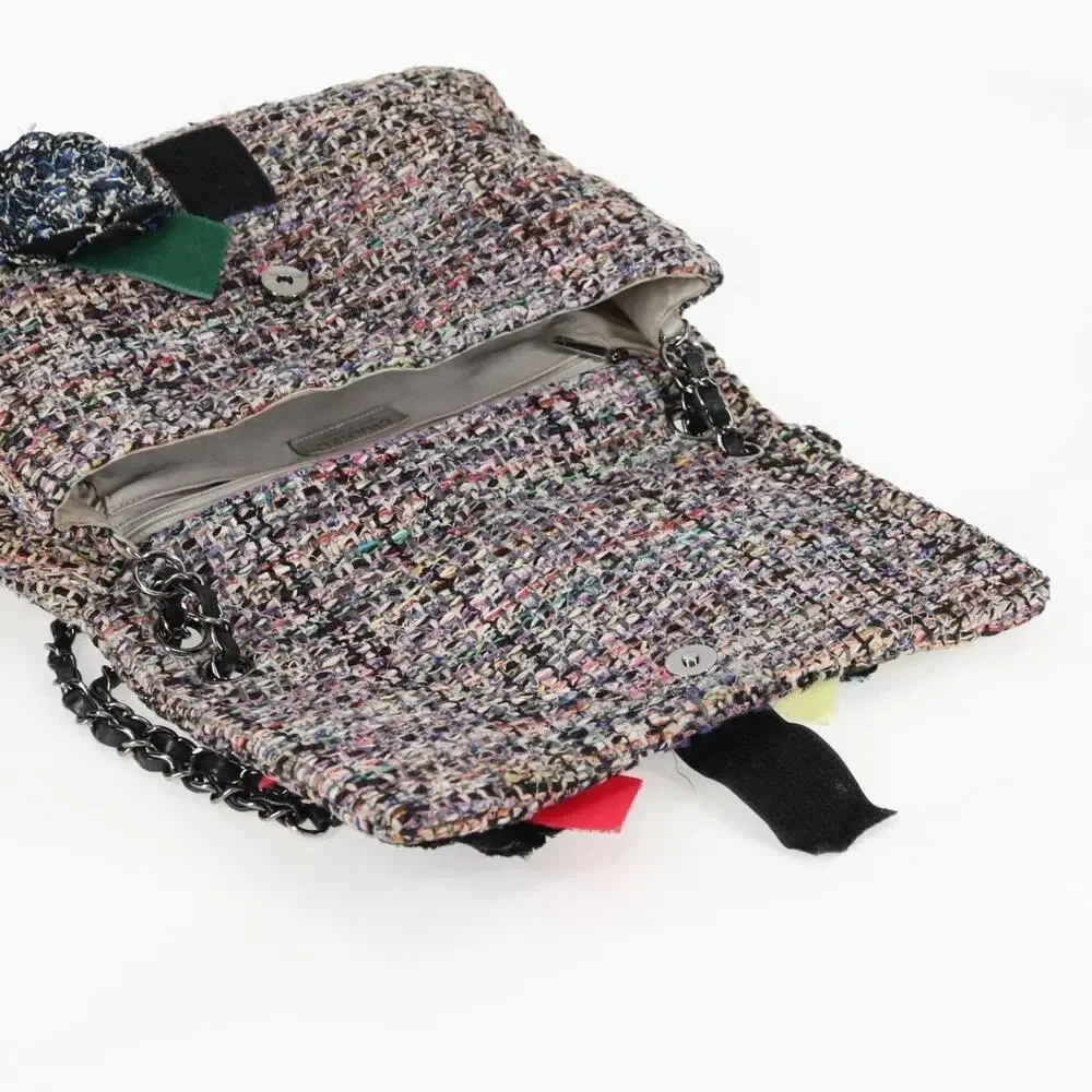 Chanel Matelasse Tweed Camellia Chain Shoulder Bag Multicolor